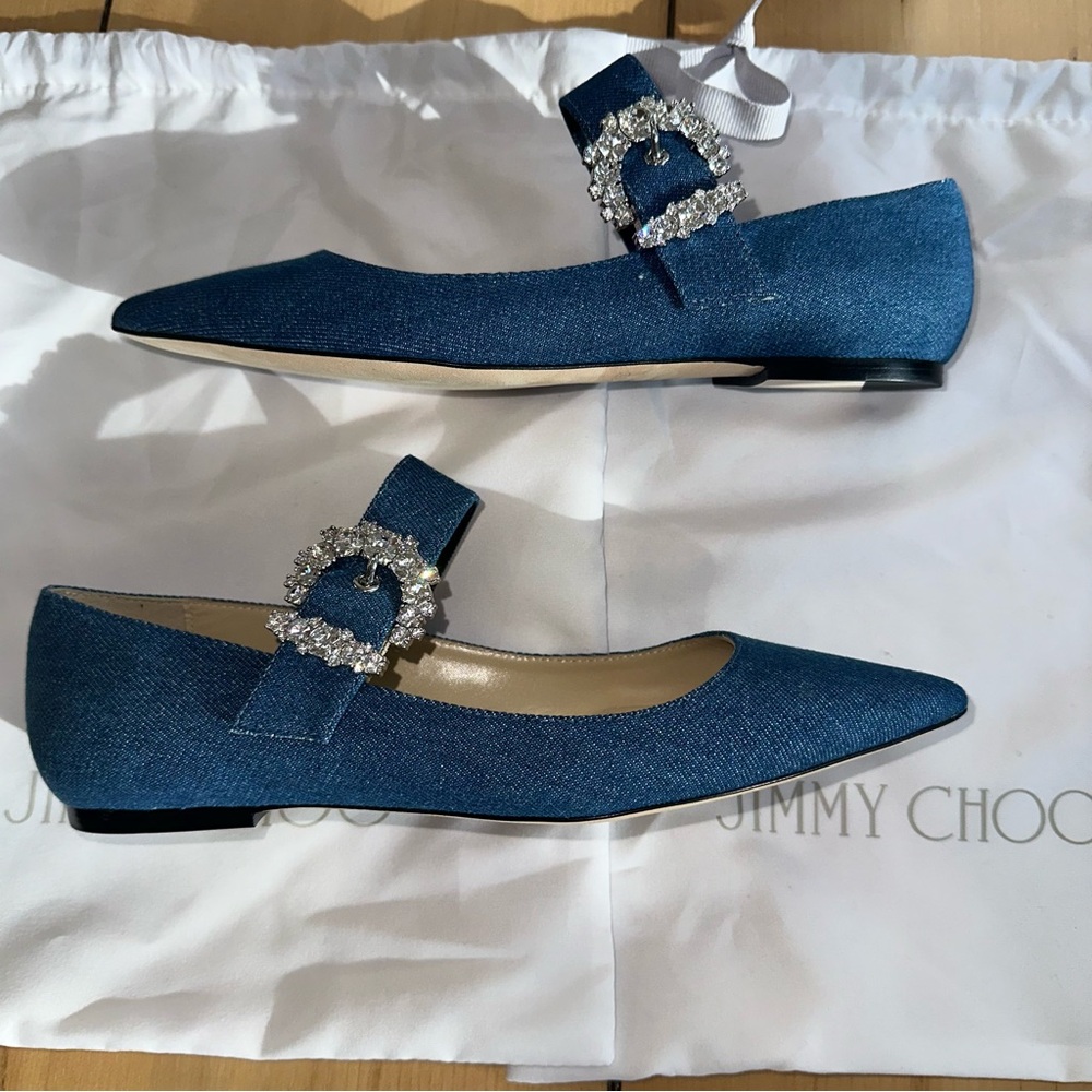 Jimmy Choo CHERI FLAT ODEN 249 in Denim NEW